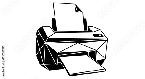 Geometric Printer Icon, Low Poly Style, Office Equipment, Digital Art