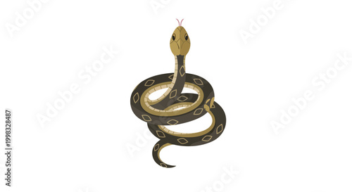 Stylized Illustration of a Minimalist Green Snake with a Brown Patterned Body on a White Background