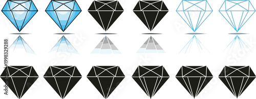 Diamond Icon Set with Gemstone Shapes Outline and Solid Styles Luxury Jewelry Crystal Vector Collection for Branding Logo Design and Fashion Graphics