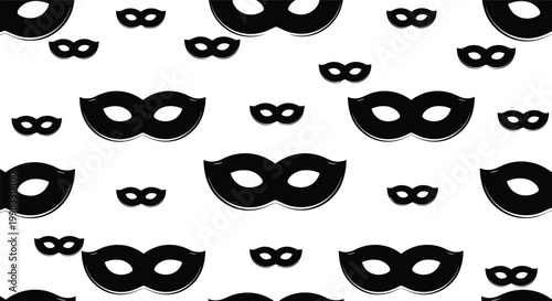 Seamless Masquerade Mask Pattern with Black Carnival Eye Masks Repeating Background for Party Festival Costume Design and Decorative Vector Illustration