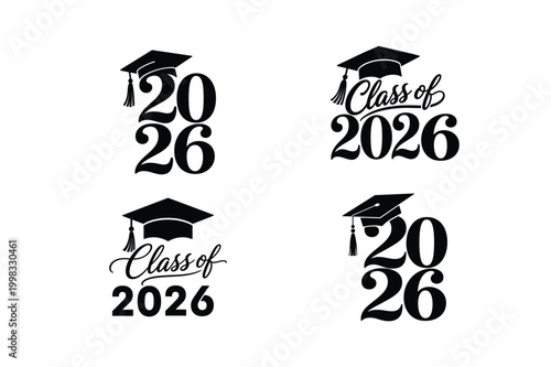 Class of 2026 Graduation Typography With Cap Mortarboard Senior Year Vector Set