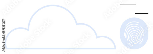 Data security, user authentication, biometric technology, cloud storage, digital identity, online privacy. Cloud outline and fingerprint. Data security and user authentication concept