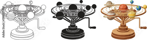 Orrery model of the solar system vintage educational tool for astronomy and science isolated on white background
