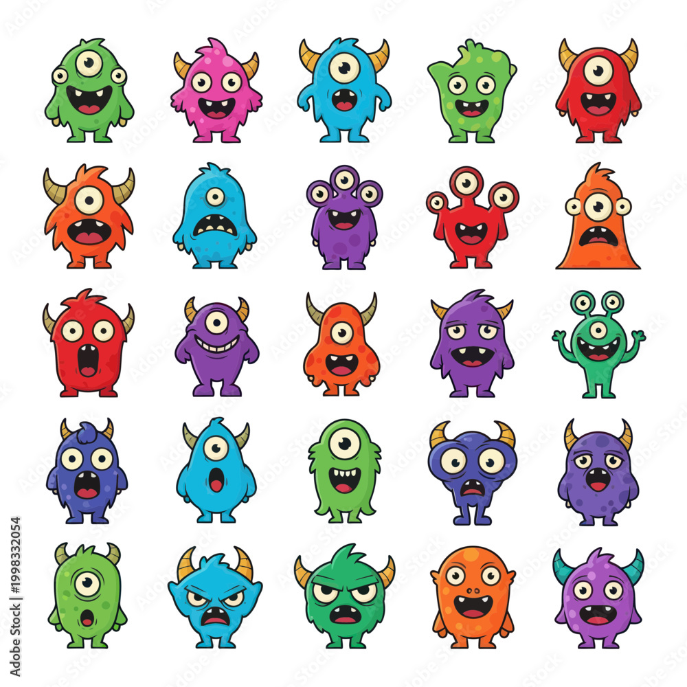 Obraz premium Funny Cartoon Monsters Collection - Cute Characters