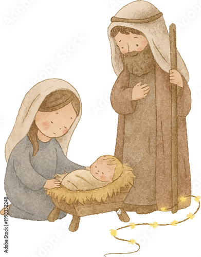 Golden Bethlehem Star Illustration, Christian Nativity Symbol, Hand Drawn Watercolor Style