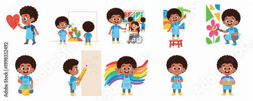 Diverse Children Engaging in Creative Artistic Activities Symbolizing Education and Fun