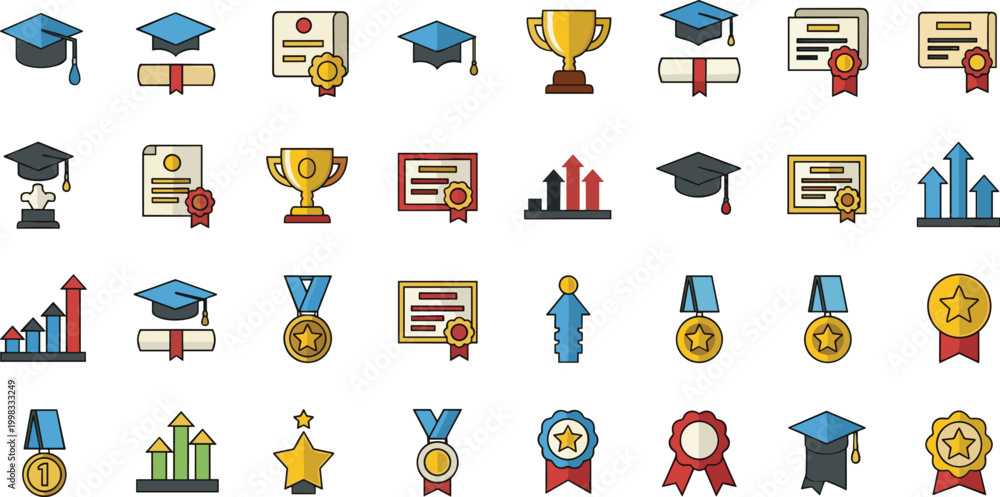 Fototapeta premium Academic achievement icon vector illustrations with graduation and success symbols