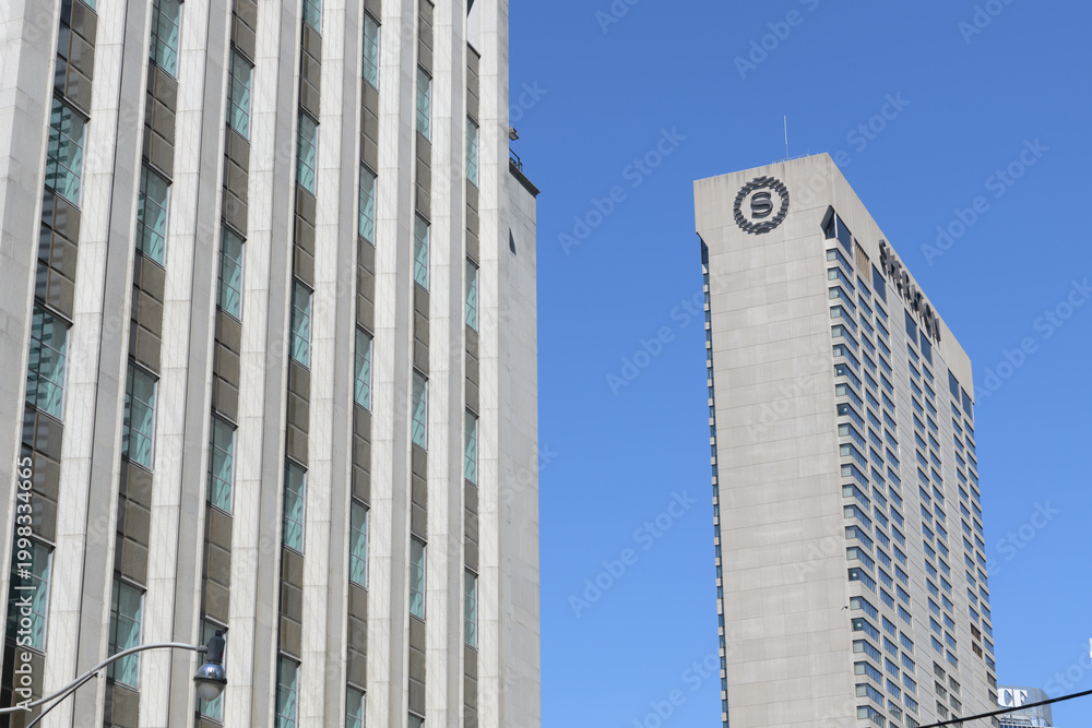 Naklejka premium Sheraton Centre hotel symbol on west-facing elevation of 123 Queen St W, Toronto
