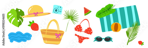 Summer vacation colorful element set. Vector illustration