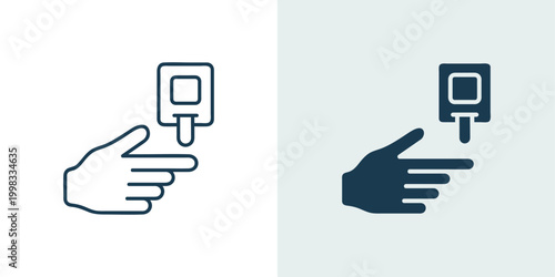 Blood glucose monitor icon set with hand and glucometer for diabetes health monitoring