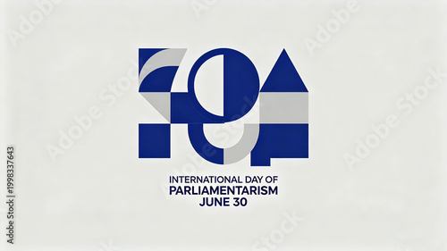 Geometric abstract parliamentary symbols, representing International Parliamentary Day, showcasing the spirit of modern democracy and inclusivity, adapted to theme promotional materials
