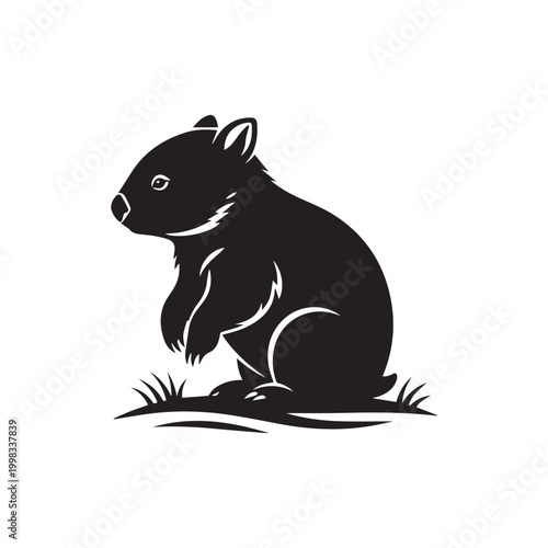 Black wombat sitting on grass illustration