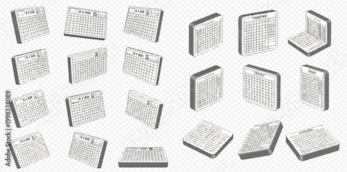 Isometric keyboard set in various angles for computer and technology design elements.