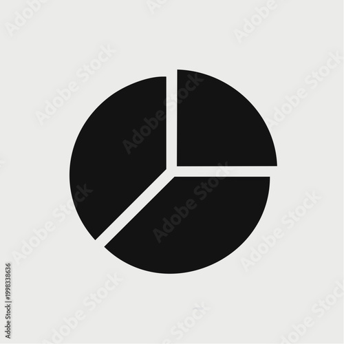A Simple Black Pie Chart Divided into Three Equal Segments on a Light Gray Background, Representing Data and Analysis