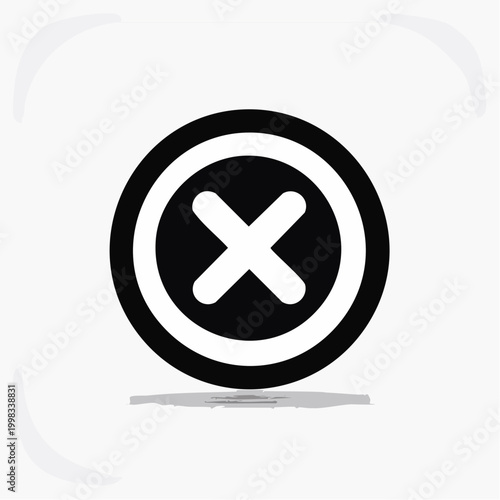 Black 'X' Mark Icon Inside a Circle on a White Background with a Subtle Shadow