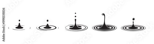 Water drop impact sequence with ripples showing splash effect and wave motion.