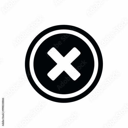 Black 'X' mark inside a white circle icon representing a wrong answer or a close button, ideal for user interfaces