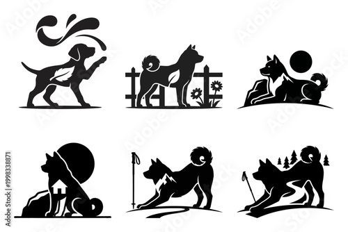 Playful Dog Training Silhouette Icon Bundle