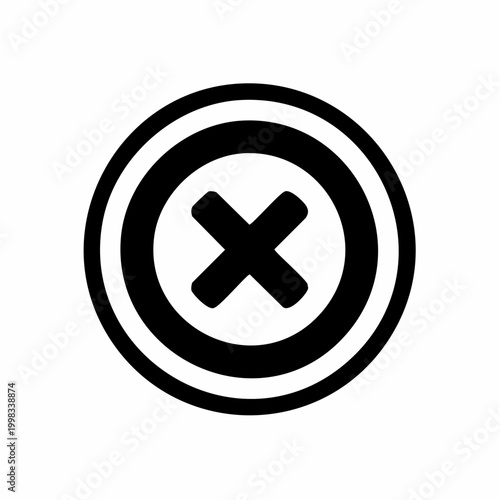 Simple black and white circular icon with a bold cross symbol inside, representing closure, error, or cancellation