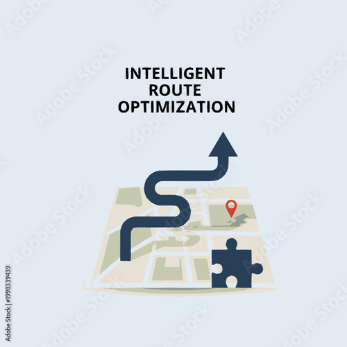 Photos Intelligent route optimization concept with a winding path and a puzzle piece representing strategy