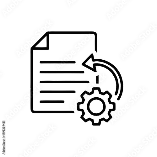 Document with refresh and settings icon, representing data processing and workflow automation.