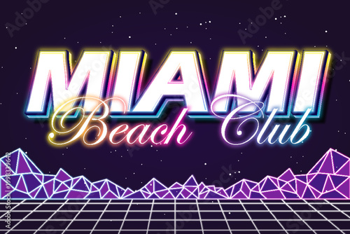 miami beach club retro style typography editable text effect font style template background design