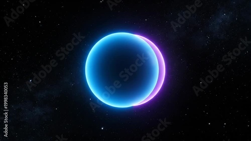 Three glowing orbs merge into one celestial body. A cosmic ballet of light and color unfolds in space.