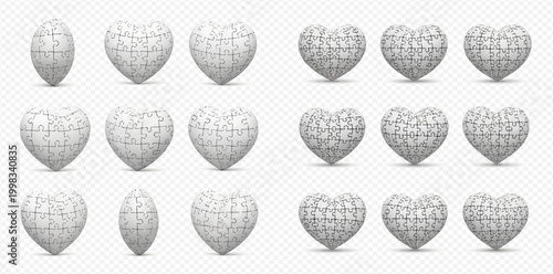 Heart-shaped puzzle pieces forming a complete heart, symbolizing love, connection, and problem-solving.