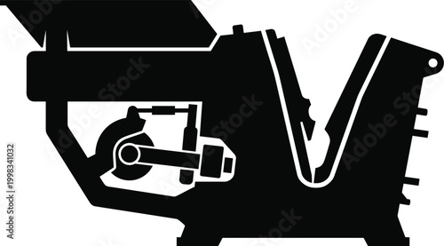 Black silhouette vector of a heavy rock jaw crusher. Industrial mining extraction and aggregate material processing. Concepts for web design and app UI in solid monochrome style.