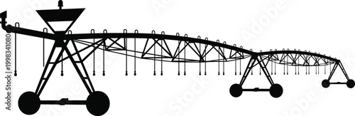 Black silhouette vector illustration of a pivot irrigation system. Agricultural technology and smart farming. Concepts for web design and app UI in solid monochrome style.