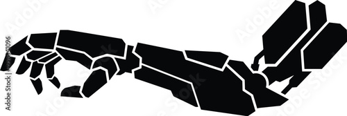 Black silhouette vector illustration of a bionic prosthetic arm. Medical robotics and accessibility engineering. Concepts for web design and app UI in solid monochrome style.