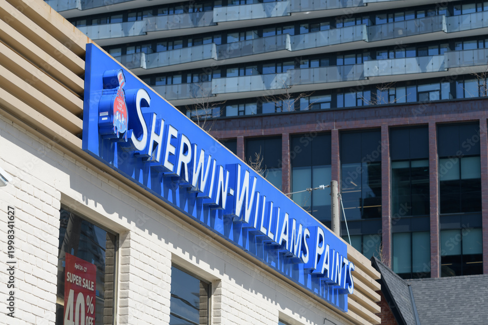 Fototapeta premium sign outside Sherwin-Williams Paint Store located at 500 Front St W, Toronto