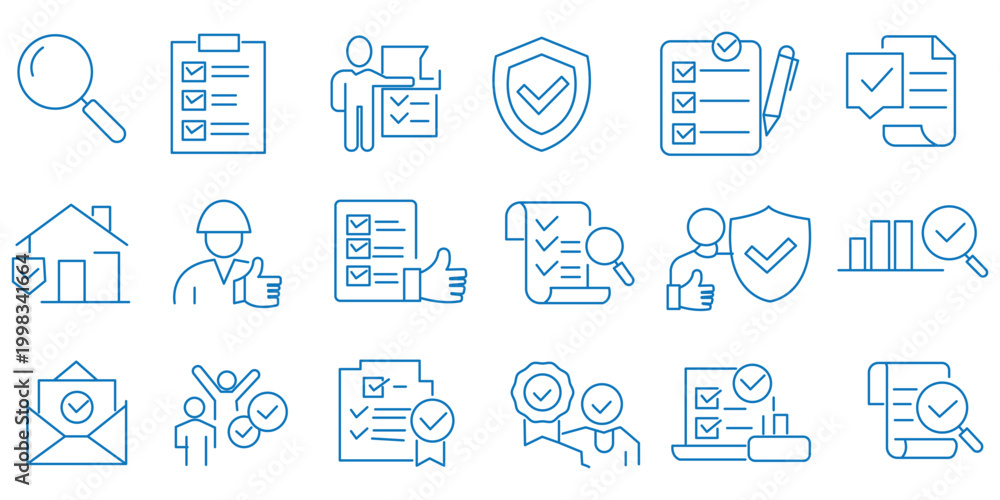 Fototapeta premium Inspection icon set. Editable line icons. Vector illustration.