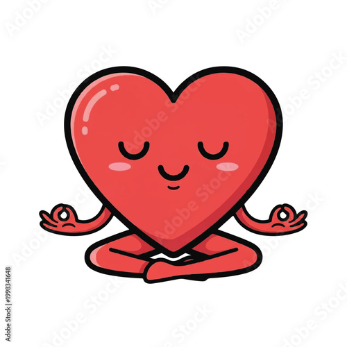 Cute cartoon heart character meditating peacefully.