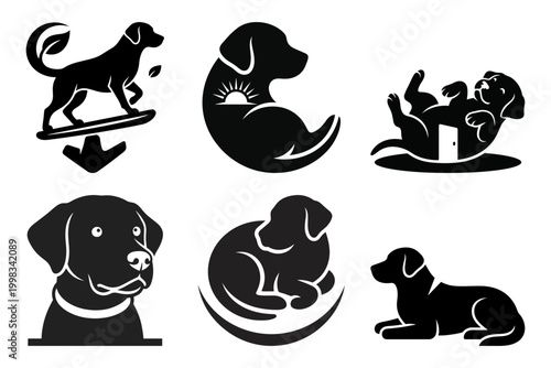 Puppy pet care dog silhouette vector logo icons