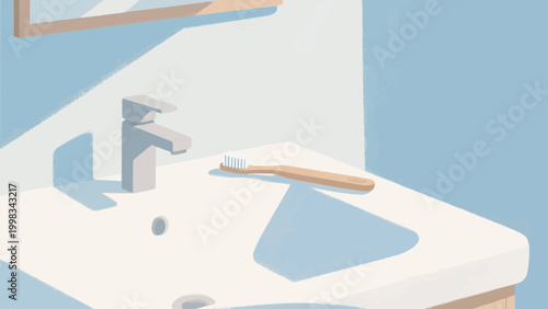 Minimalist clean bathroom interior with sink and mirror