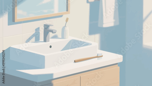 Minimalist clean bathroom interior with sink and mirror