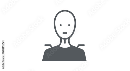 Minimalist icon depicting a stylized human figure with a blank expression and subtle shoulder details