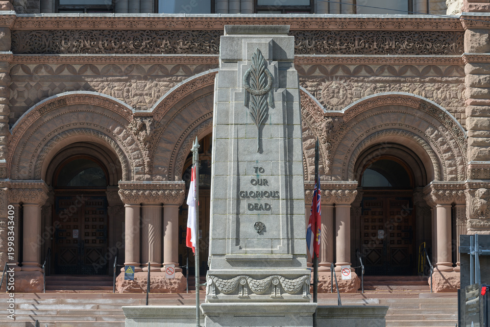 Fototapeta premium close-crop view of Old City Hall Cenotaph, designed by WM Ferguson and TC Pomphrey, 1925, Queen St W, Toronto