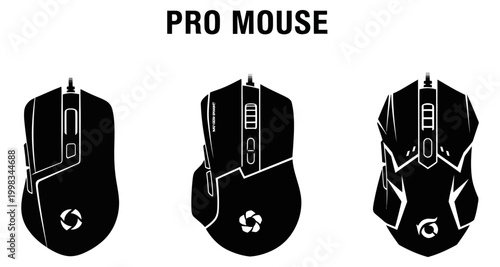 Gaming Computer Mouse Silhouettes with Ergonomic Design Vector