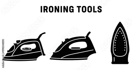 Ironing tools in silhouette against white background for domestic or commercial use