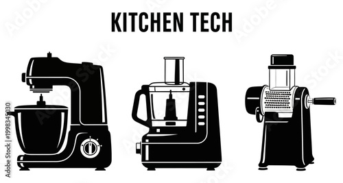 Kitchen Appliances in Silhouette Vector Style on White Background