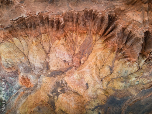 Tablou pe pânză Aerial view of Danxia landform natural scenery in Huoyun Valley, Turpan, stunnin