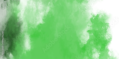 Bright green watercolor background with abstract cloudy texture and dark green accents, featuring white space for design