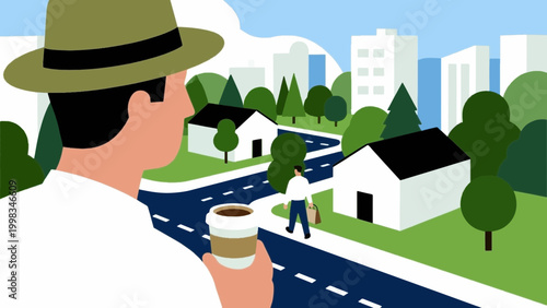 Food delivery courier riding bicycle flat vector illustration