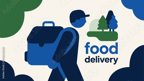 Food delivery courier riding bicycle flat vector illustration