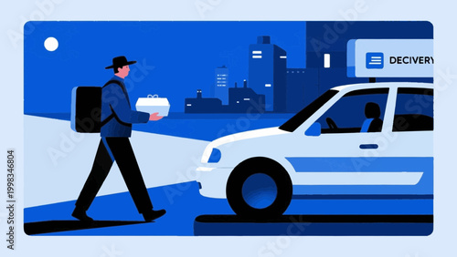 Food delivery courier riding bicycle flat vector illustration