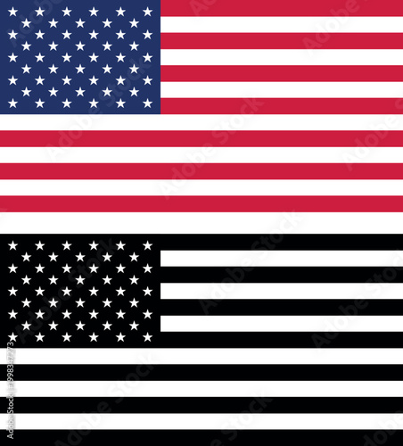 American flag vector set, USA flag color and black and white version, United States patriotic symbol. 