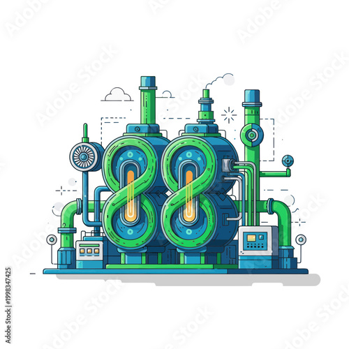 Industrial Power Plant Machine, Energy Production, Green Technology Concept