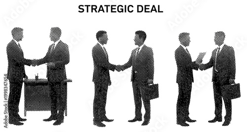 Businessmen shaking hands during a strategic agreement in vector silhouette style